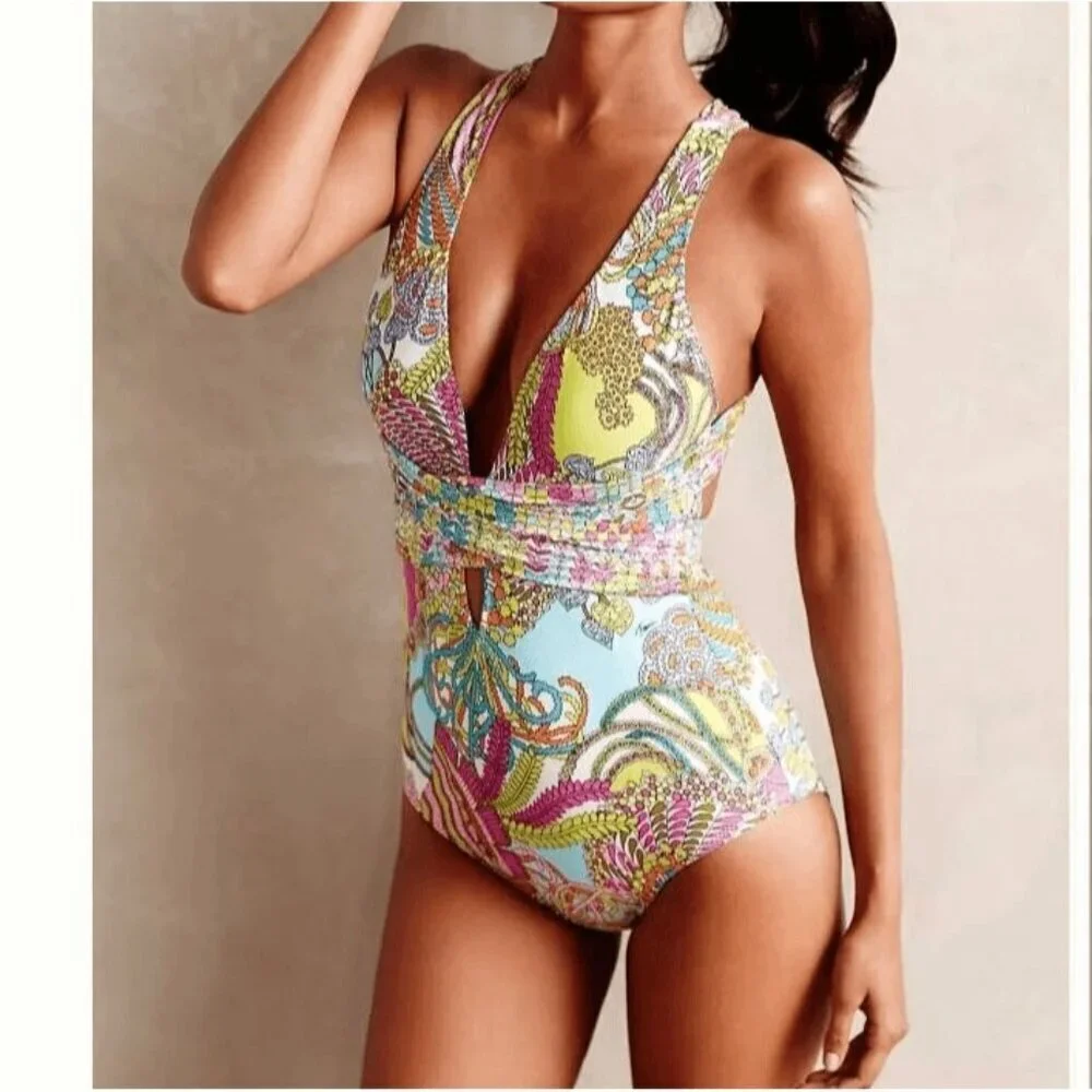 Trina Turk Women's Coral Reef Anthropologie Online Exclusive Swimsuit 6 - Picture 1 of 9